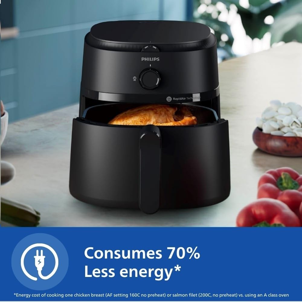 Philips Air Fryer NA231/00 6.2L 1700W Digital Touch Panel | Rapid Air Technology | Cooking Window | 90% Less Fat | Extra Large - (Black)
