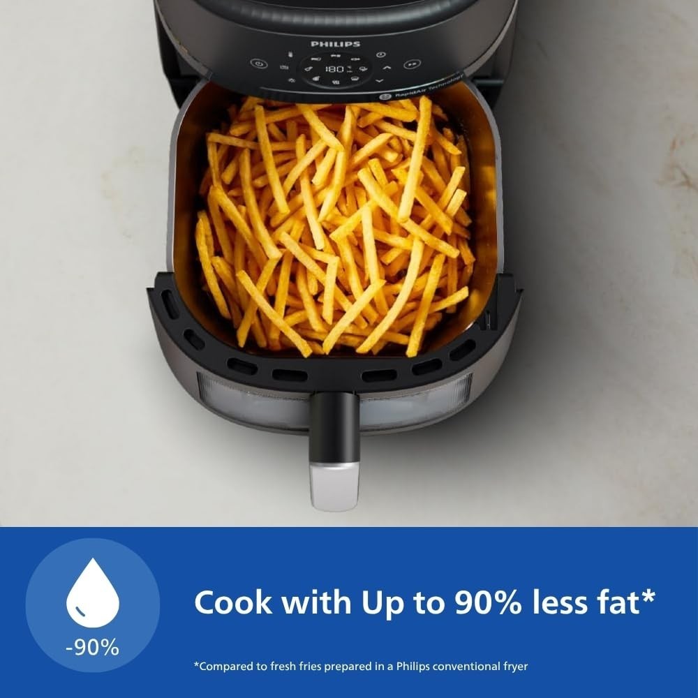 Philips Air Fryer NA231/00 6.2L 1700W Digital Touch Panel | Rapid Air Technology | Cooking Window | 90% Less Fat | Extra Large - (Black)