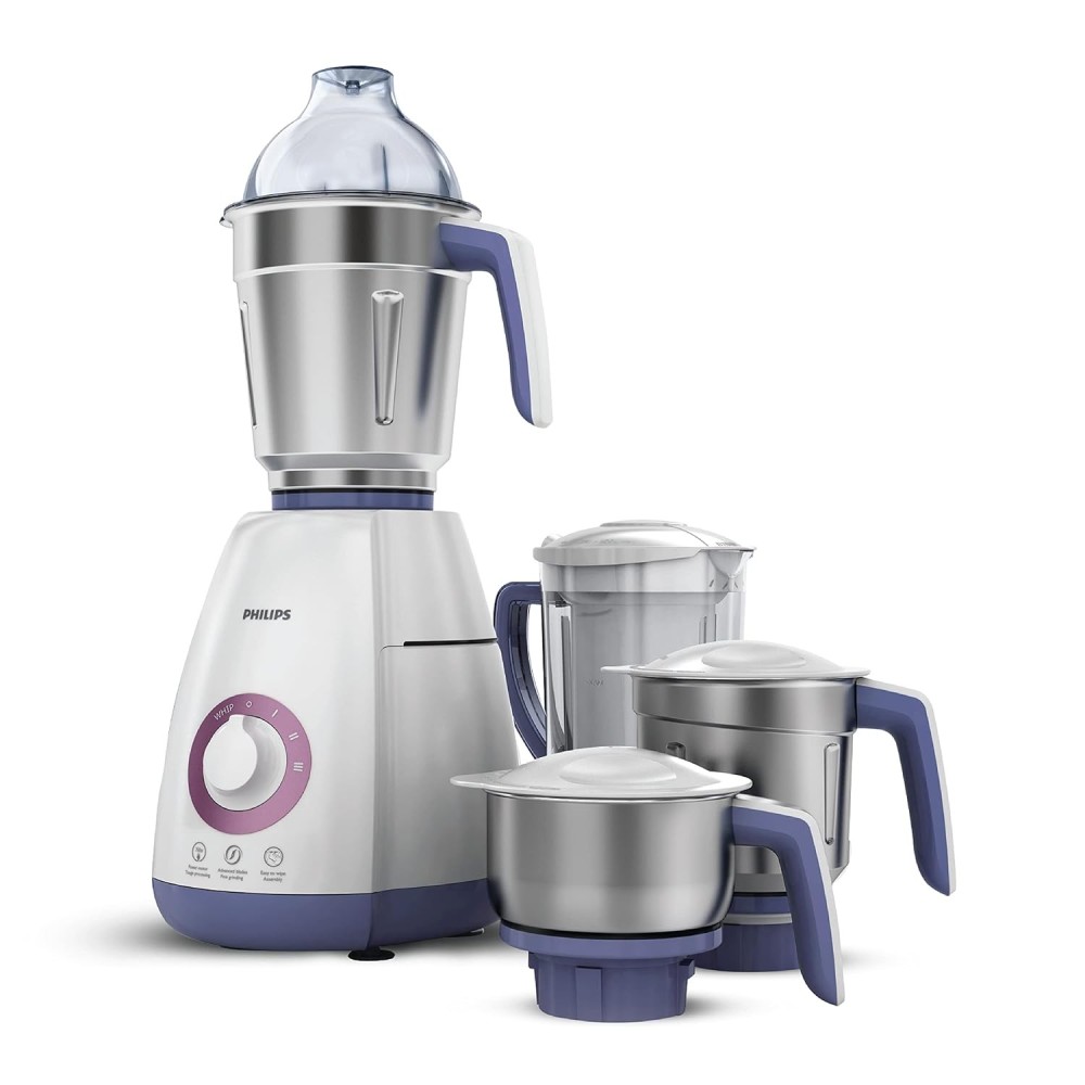 Philips Viva Collection HL7701/00 750W Mixer Grinder with 4 Stainless Steel Jars | Leakproof Juicer Mixer Grinder - (Elegant Lavender & White)