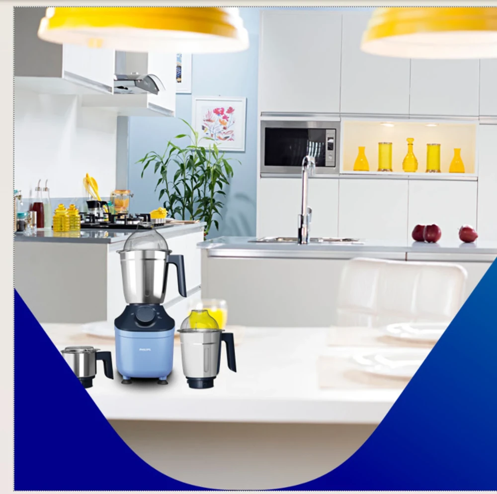 Philips HL7773 800W Mixer Grinder | Powerful Kitchen Appliance | 3 Jars Mixer Blender - (Sky Blue & Navy Blue)