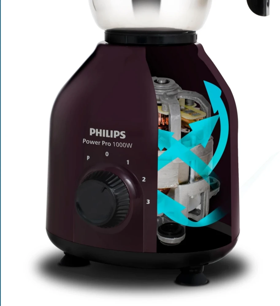 Philips HL7713 1000W Mixer Grinder with 3 Stainless Steel Jars | Heavy Duty Kitchen Mixer Grinder - (Violet)