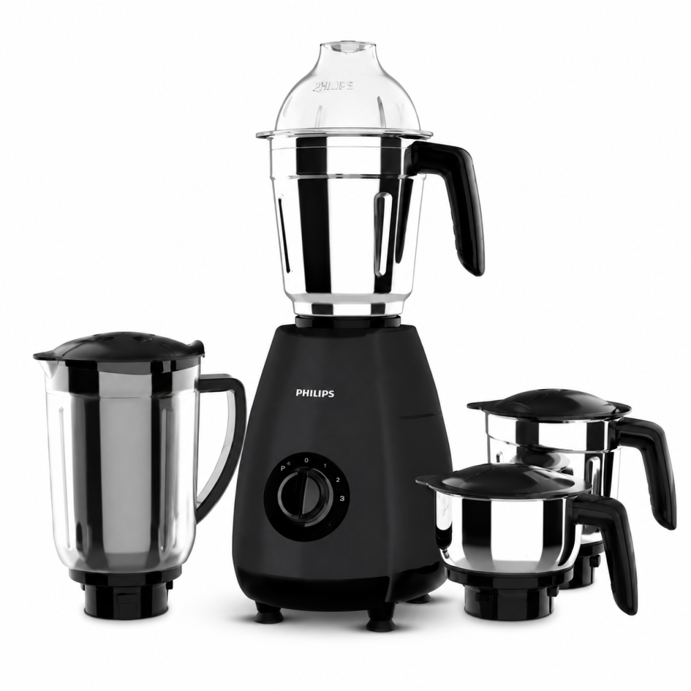 Philips HL7704/00 1000W Juicer Mixer Grinder with 4 Jars, Powerful Motor, Stainless Steel Blades - (Black)