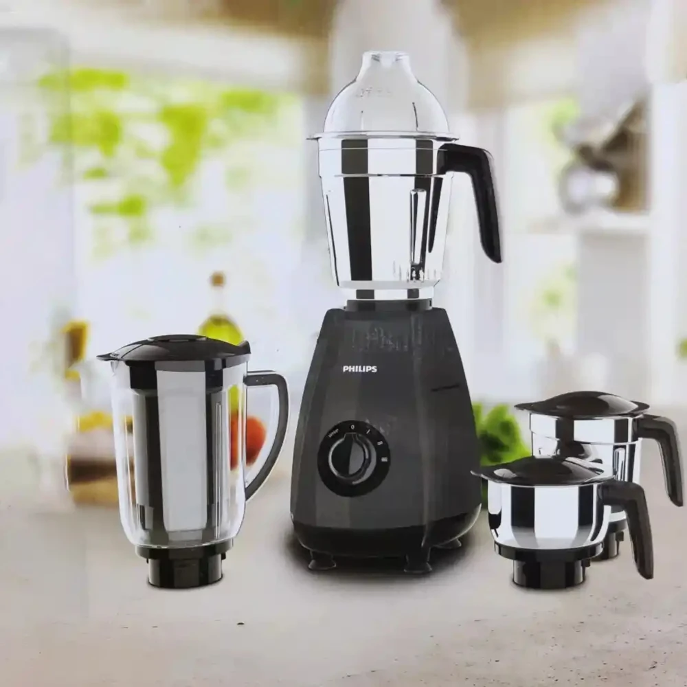 Philips HL7704/00 1000W Juicer Mixer Grinder with 4 Jars, Powerful Motor, Stainless Steel Blades - (Black)