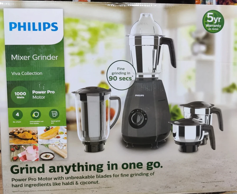 Philips HL7704/00 1000W Juicer Mixer Grinder with 4 Jars, Powerful Motor, Stainless Steel Blades - (Black)