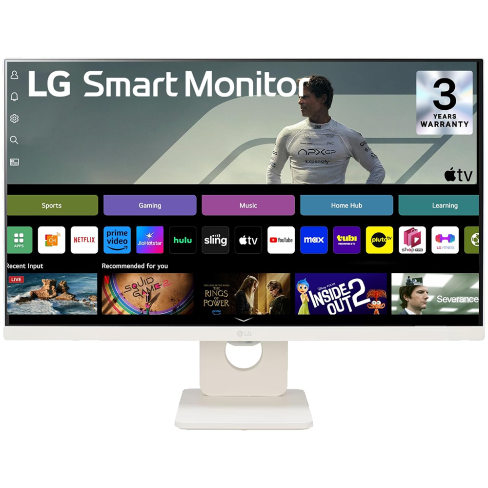 LG 25SR50F 25 Inch 62cm Full HD IPS Smart Monitor with webOS Wi-Fi Bluetooth Miracast AirPlay 2 Dual 5W Speakers HDMI USB-A Reader Mode 3-Side Virtually Borderless - (White)