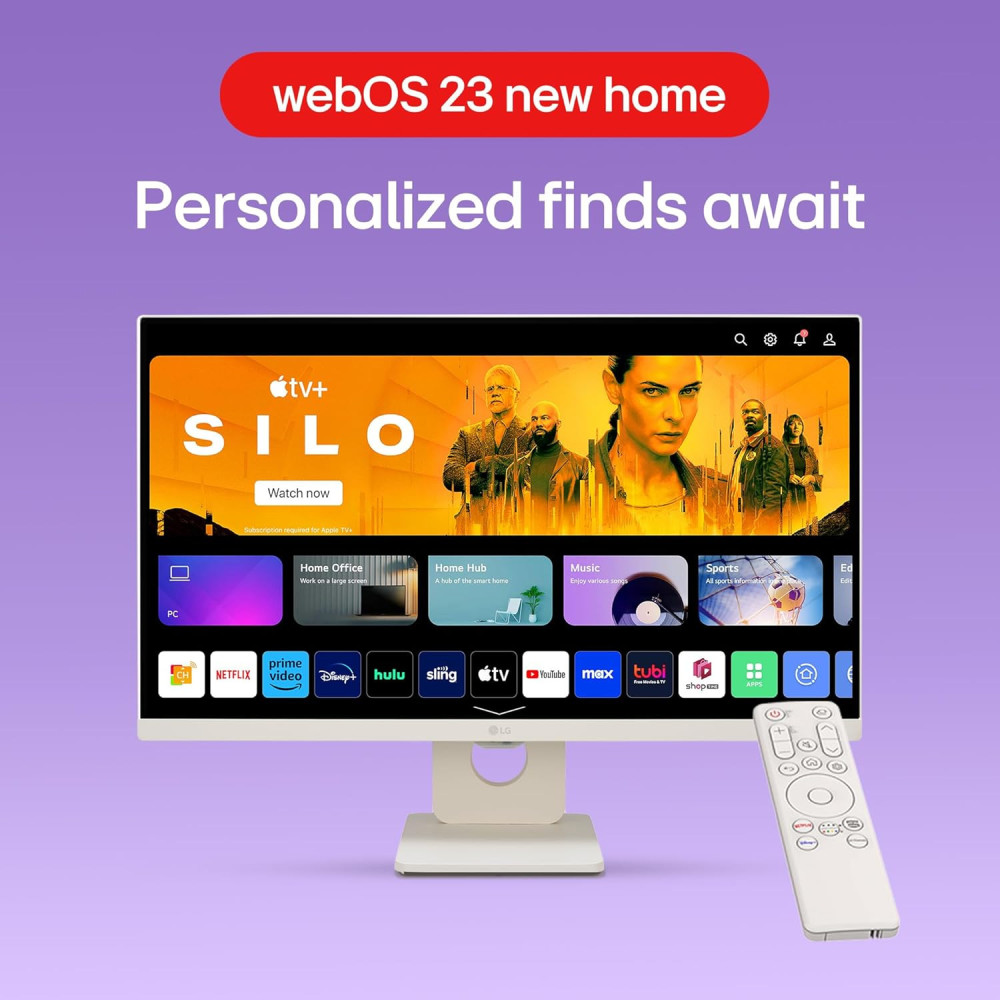 LG 25SR50F 25 Inch 62cm Full HD IPS Smart Monitor with webOS Wi-Fi Bluetooth Miracast AirPlay 2 Dual 5W Speakers HDMI USB-A Reader Mode 3-Side Virtually Borderless - (White)