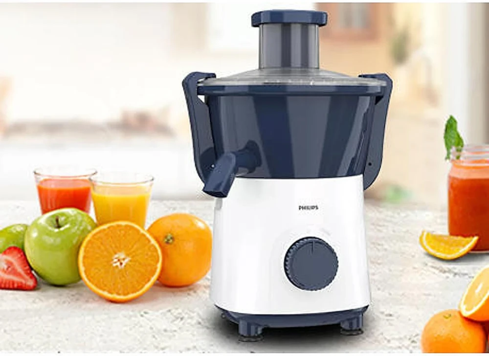 Philips HL7566/00 500W Juicer | Powerful Fruit & Vegetable Juicer | Compact Kitchen Appliance - (Blue & White)