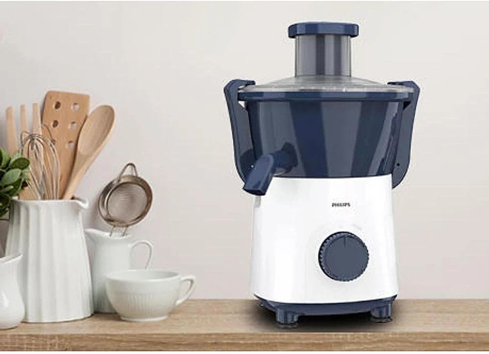 Philips HL7566/00 500W Juicer | Powerful Fruit & Vegetable Juicer | Compact Kitchen Appliance - (Blue & White)