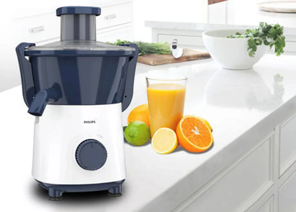Philips HL7566/00 500W Juicer | Powerful Fruit & Vegetable Juicer | Compact Kitchen Appliance - (Blue & White)