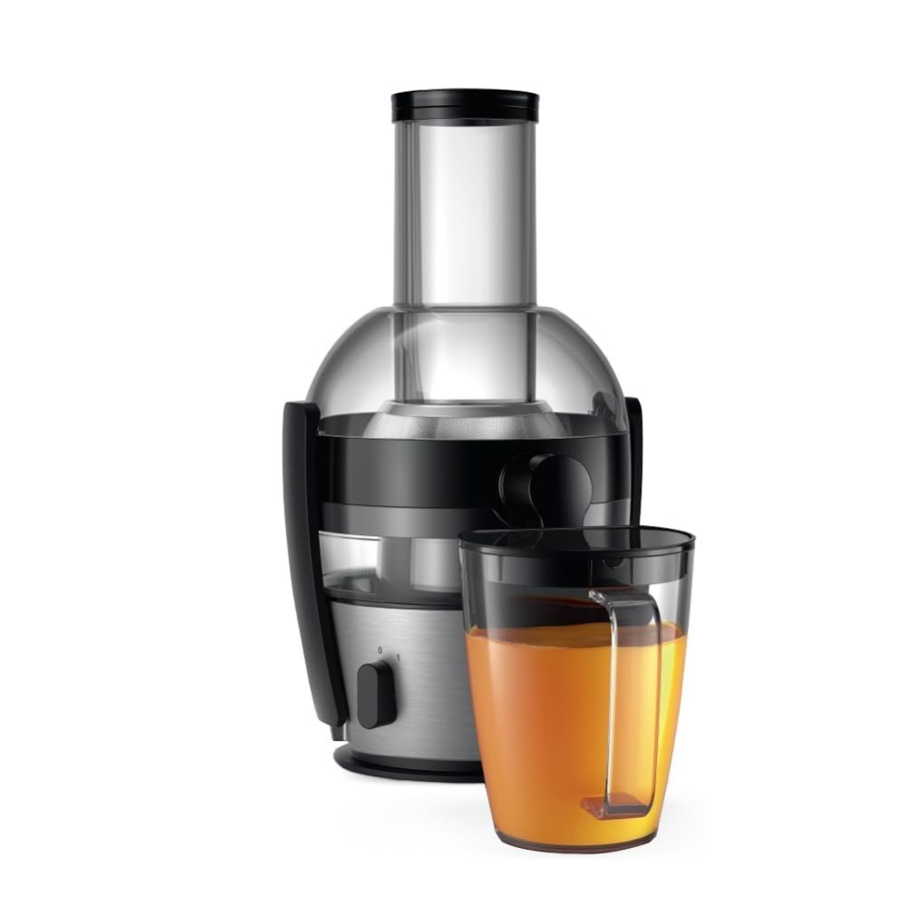 Philips Viva Collection HR1863/20 Centrifugal Juicer 800W | Whole Fruit Juicer with XL Feeding Tube, QuickClean Technology, 2L Capacity - (Black & Silver)