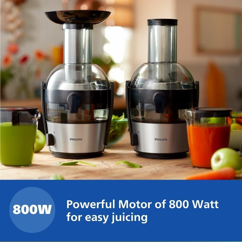 Philips Viva Collection HR1863/20 Centrifugal Juicer 800W | Whole Fruit Juicer with XL Feeding Tube, QuickClean Technology, 2L Capacity - (Black & Silver)