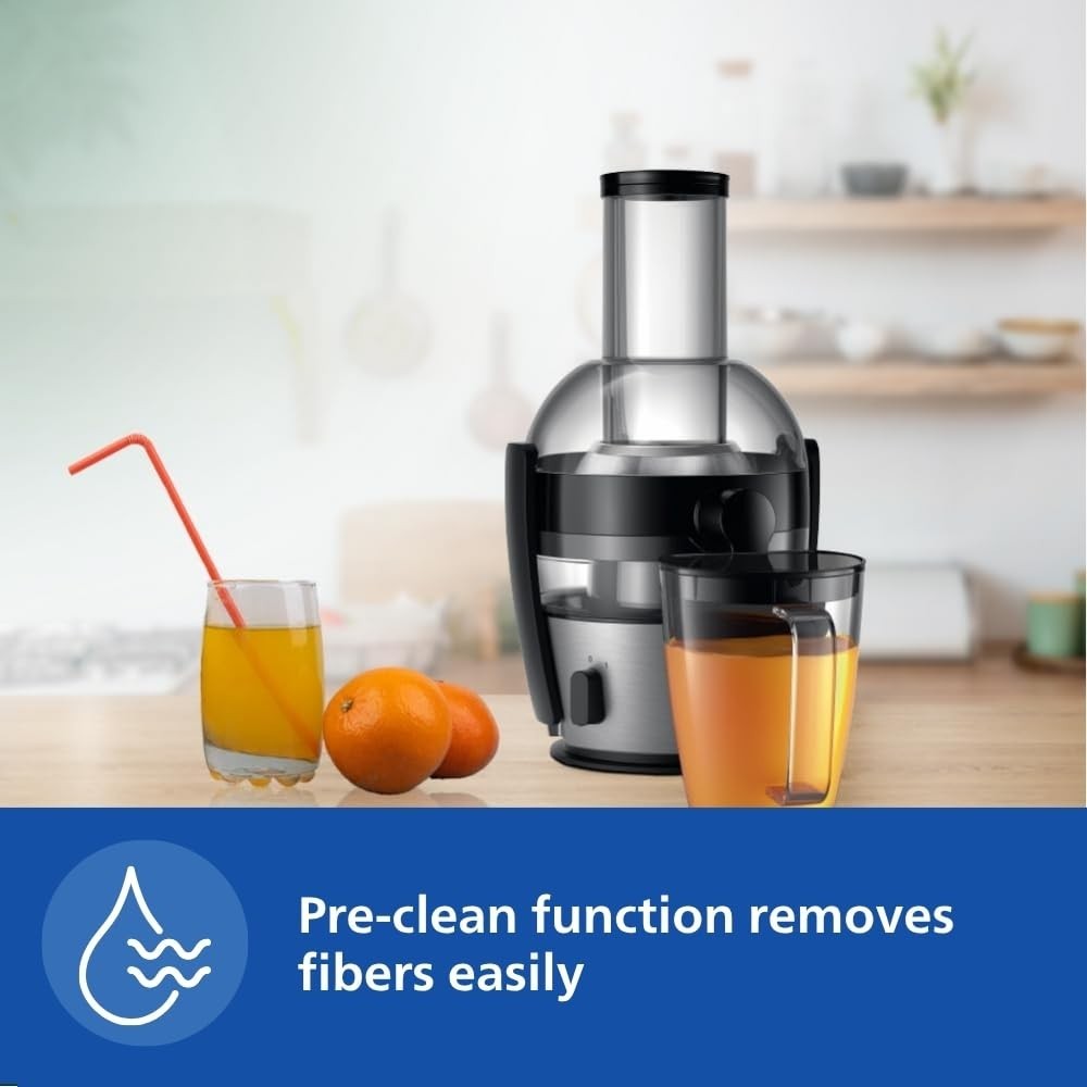 Philips Viva Collection HR1863/20 Centrifugal Juicer 800W | Whole Fruit Juicer with XL Feeding Tube, QuickClean Technology, 2L Capacity - (Black & Silver)