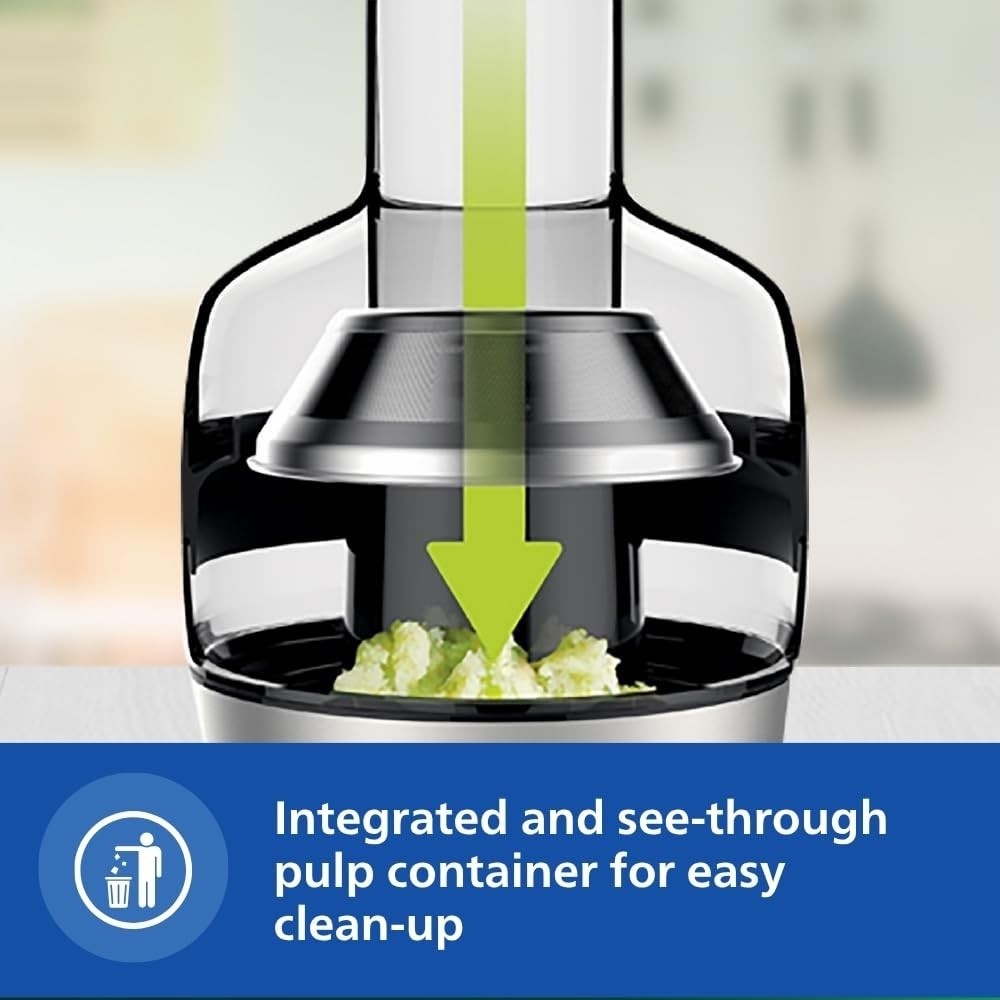 Philips Viva Collection HR1863/20 Centrifugal Juicer 800W | Whole Fruit Juicer with XL Feeding Tube, QuickClean Technology, 2L Capacity - (Black & Silver)