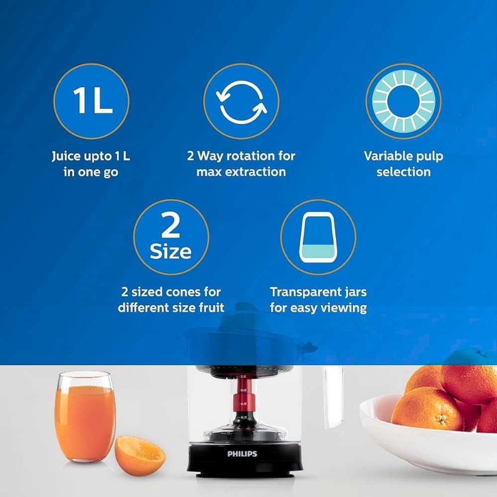 Philips HD2799/00 Citrus Press Juicer , 25W , 1L Capacity , 2-Way Rotation , Clear White Transparent Jar