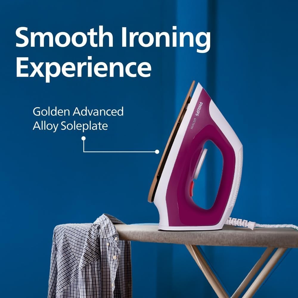 Philips Dry Iron DST0610/30 – 1000W | Golden Advanced Alloy Soleplate | 3-Year Warranty