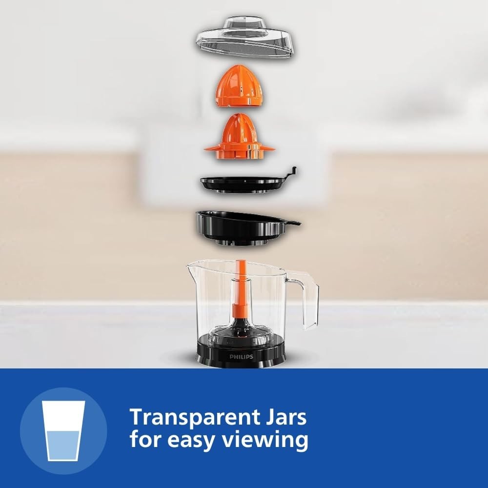 Philips Citrus Press Juicer HR2777/00 0.5L , 25W Citrus Juicer with 2 Sized Cones for Maximum Juice Extraction