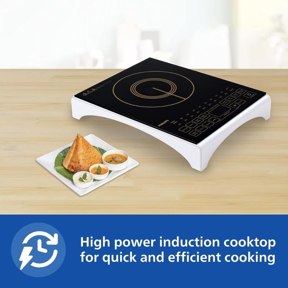 Philips Viva Collection HD4938/01 2100W Glass Induction Cooktop , Sensor Touch , Full Crystal Glass - (Black)