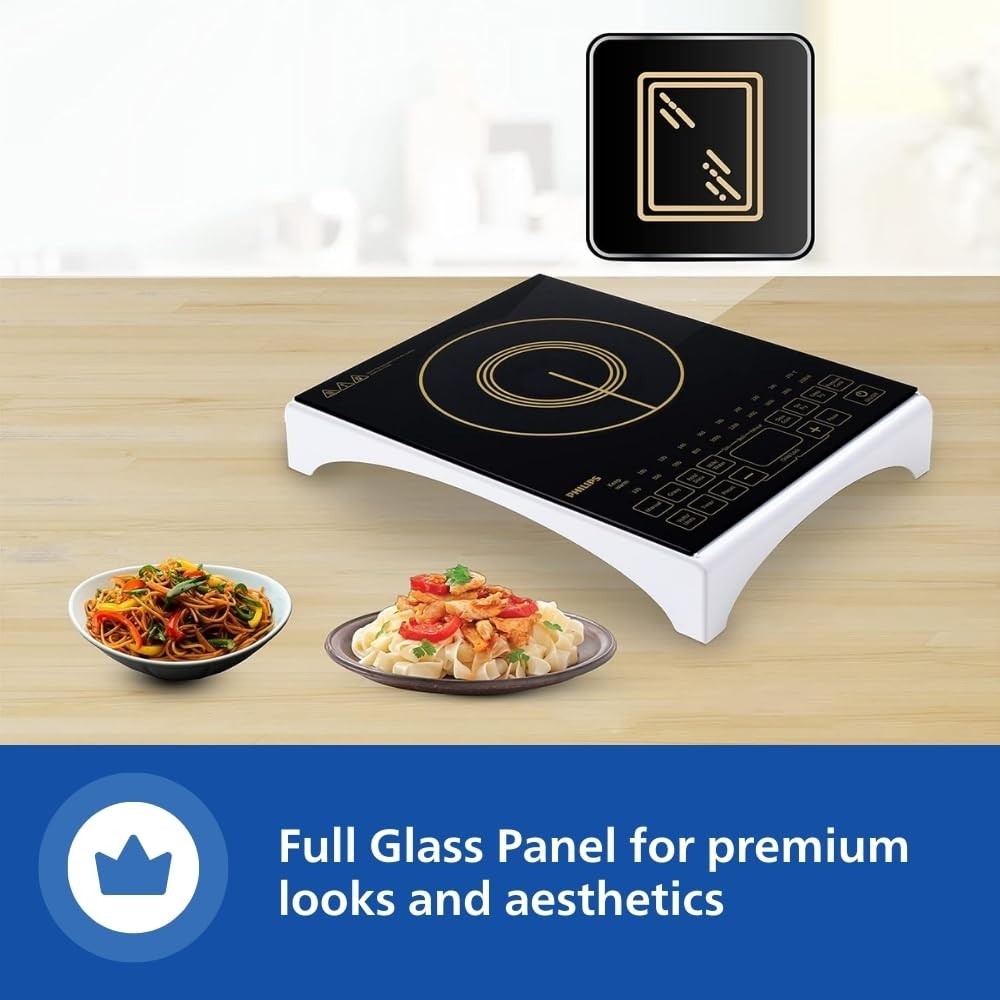 Philips Viva Collection HD4938/01 2100W Glass Induction Cooktop , Sensor Touch , Full Crystal Glass - (Black)