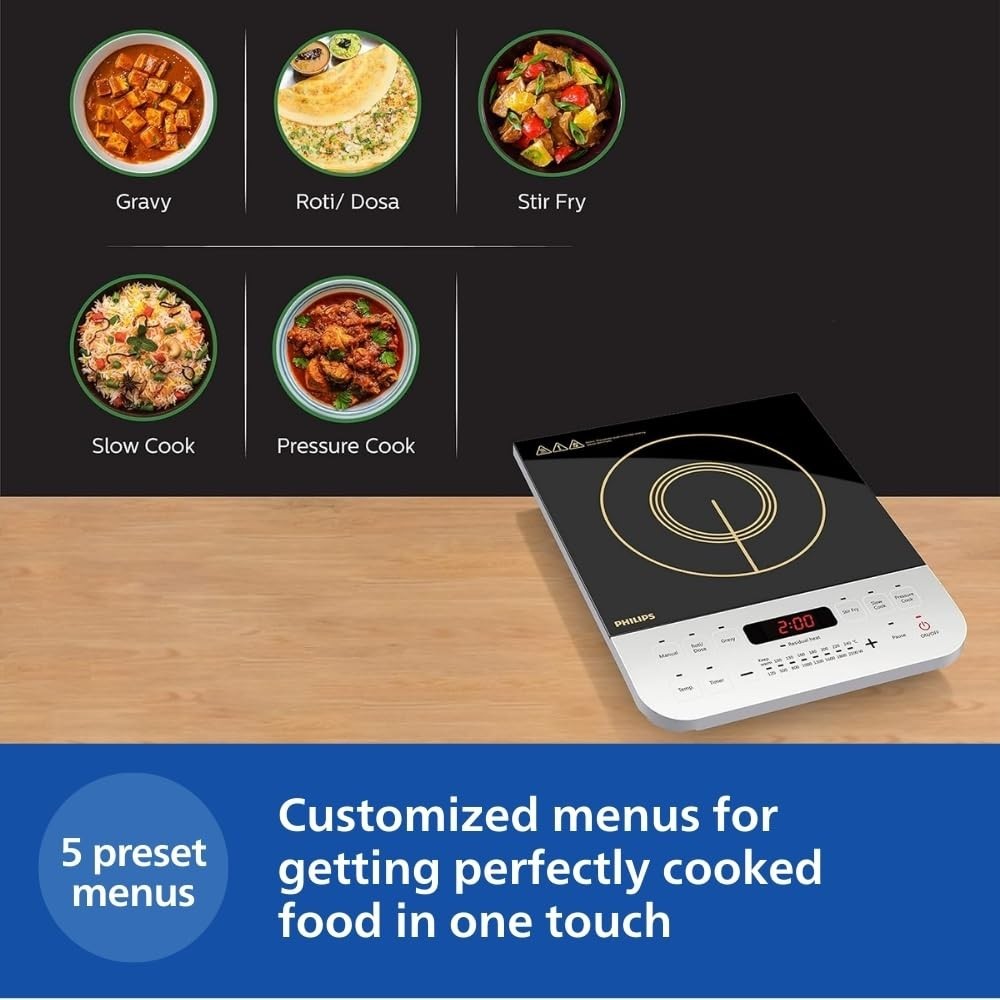 Philips Viva Collection HD4938/01 2100W Glass Induction Cooktop , Sensor Touch , Full Crystal Glass - (Black)