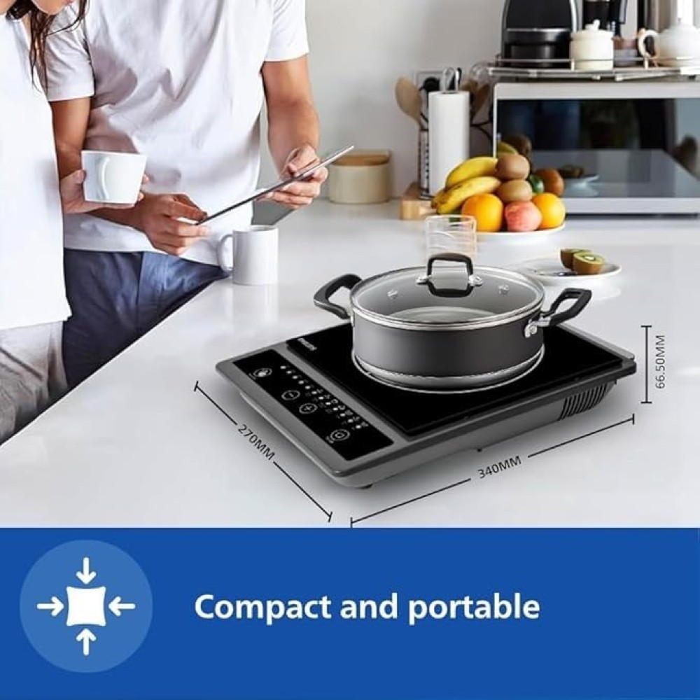 Philips HD4944/00 1500W Induction Cooktop, Push Button Control - (Blue & Black)