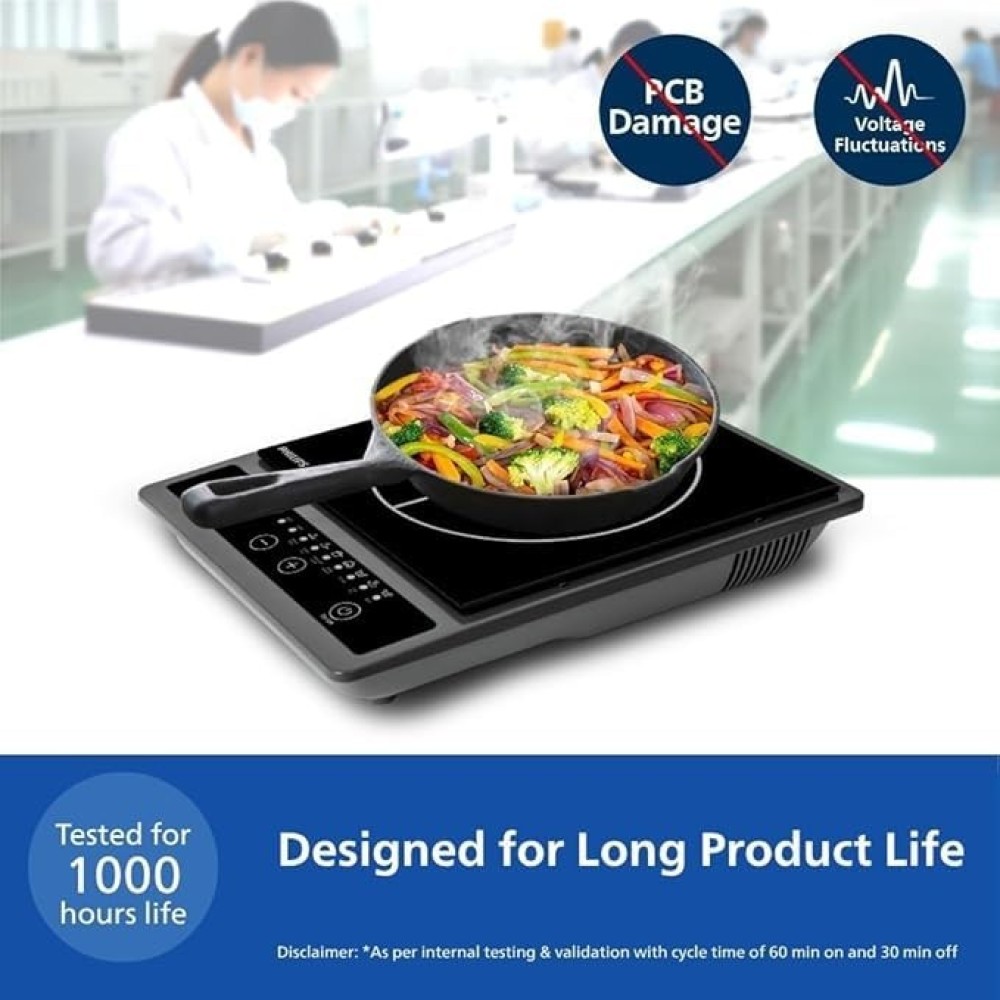Philips HD4944/00 1500W Induction Cooktop, Push Button Control - (Blue & Black)