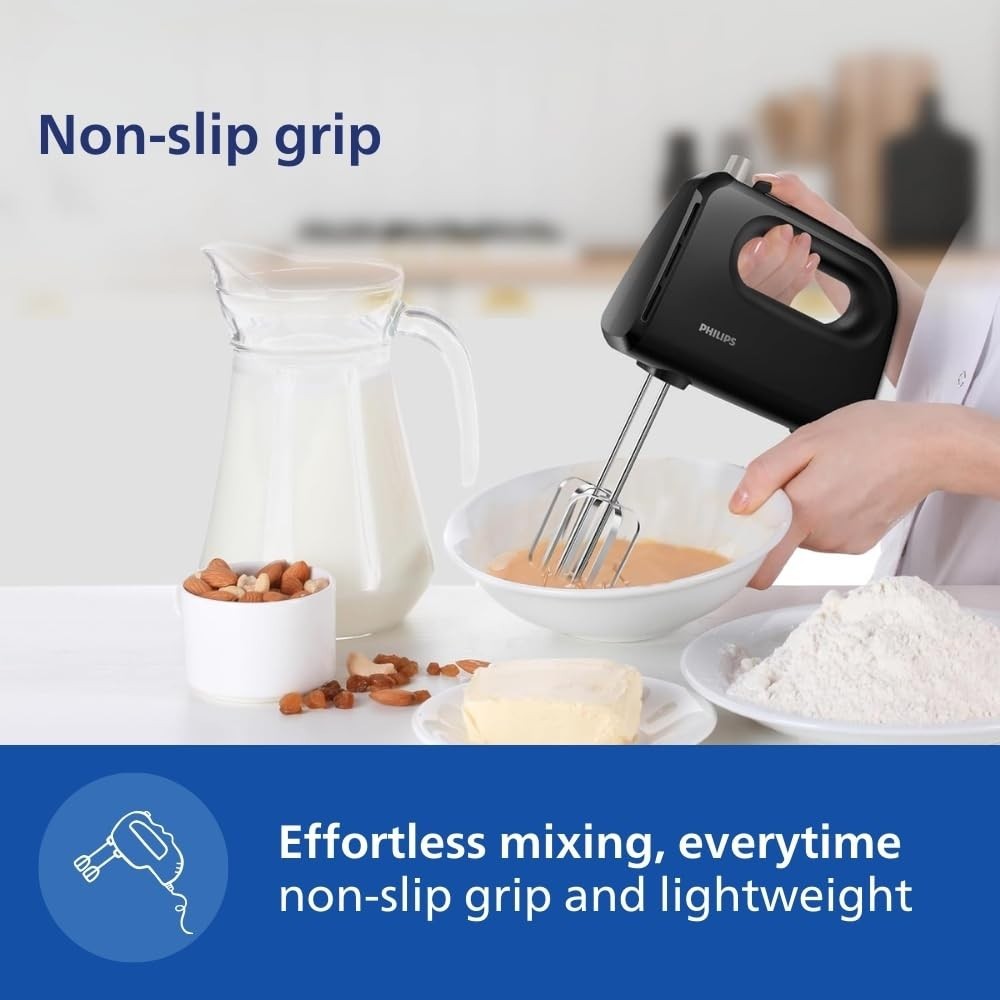 Philips HR3705/10 300W Lightweight Hand Mixer Blender with 5 Speed Control, Stainless Steel Accessories – (Black)