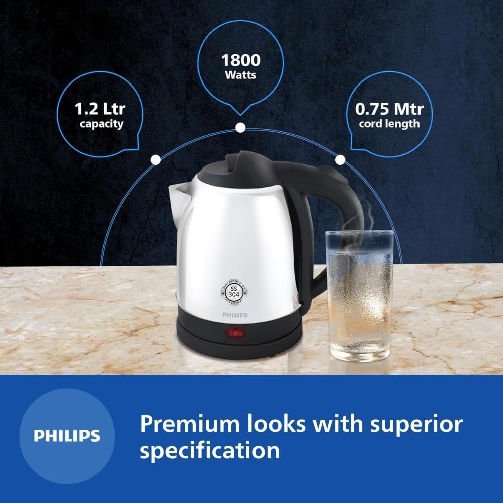 Philips HD9373/00 1.5L Electric Kettle with 25% Thicker Body and a Triple Safe Auto Cut-Off , Fast Boiling Kettle