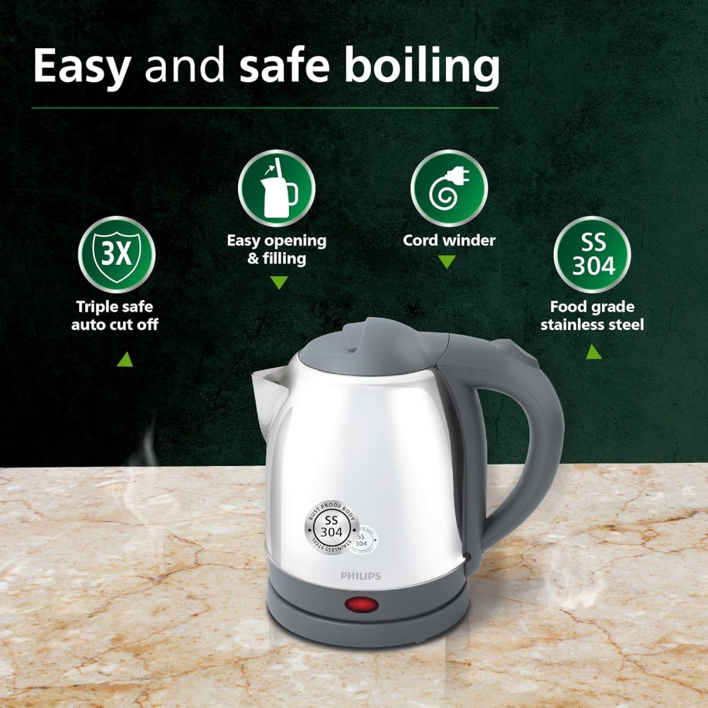 Philips HD9363/02 1.2L Electric Kettle – Stainless Steel, 1300W Fast Boiling