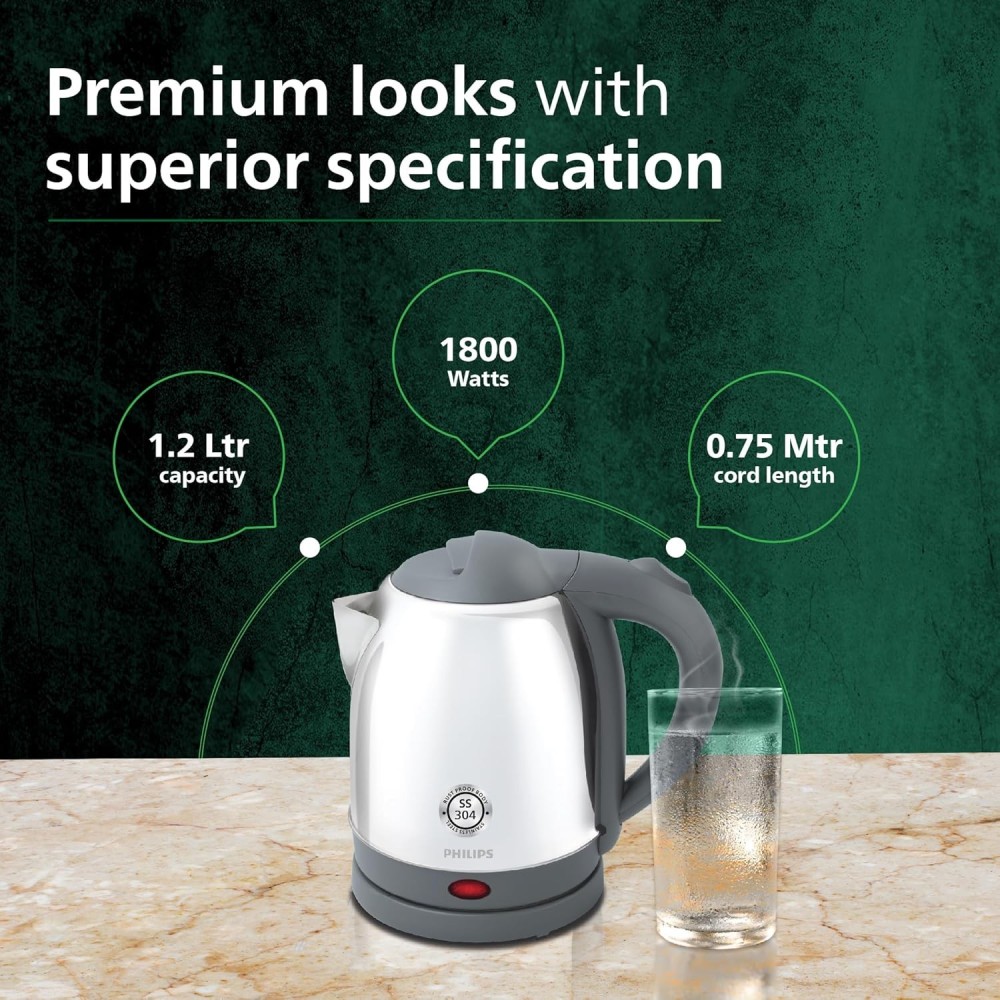 Philips HD9363/02 1.2L Electric Kettle – Stainless Steel, 1300W Fast Boiling