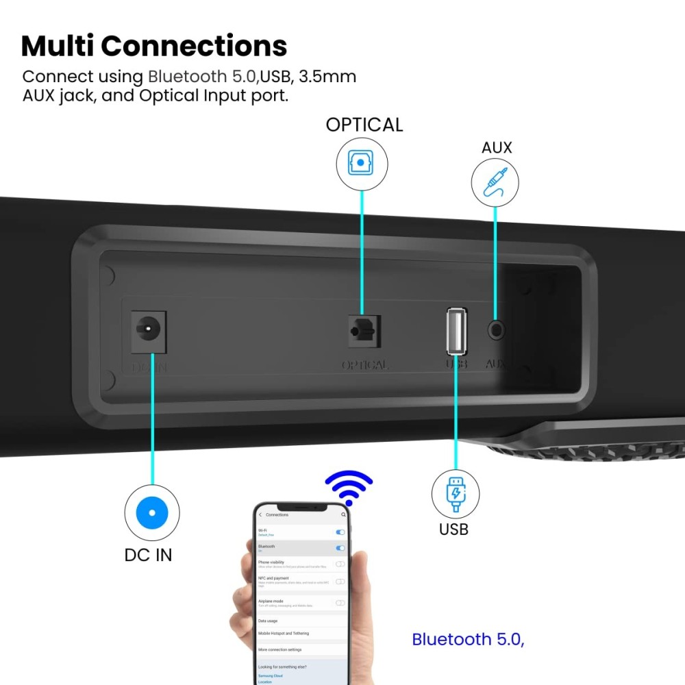 Portronics Sound Slick IV 120W Bluetooth Wireless Soundbar with Inbuilt Woofer, LED Display, 3.5mm Aux in, USB Pen Drive Input, Optical Input Port, Loud & Clear Sound(Black)