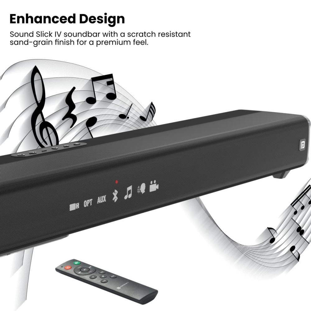 Portronics Sound Slick IV 120W Bluetooth Wireless Soundbar with Inbuilt Woofer, LED Display, 3.5mm Aux in, USB Pen Drive Input, Optical Input Port, Loud & Clear Sound(Black)