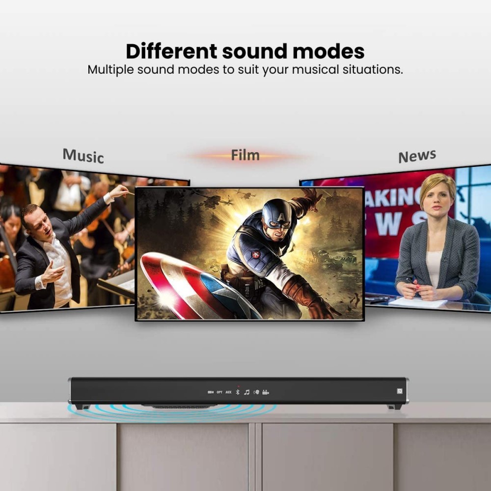 Portronics Sound Slick IV 120W Bluetooth Wireless Soundbar with Inbuilt Woofer, LED Display, 3.5mm Aux in, USB Pen Drive Input, Optical Input Port, Loud & Clear Sound(Black)