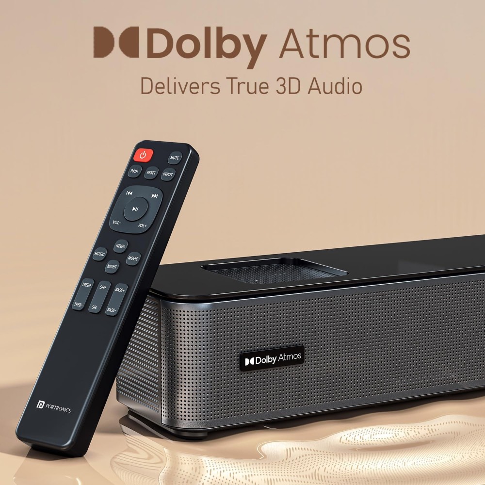 Portronics 600W Sound Slick X1 5.1.2 CH Dolby Atmos Soundbar Home Theatre with Wireless Satellite Speaker, Wired Subwoofer, Wide Comptability, HDMI ARC, Bluetooth & Optical Connectivity (Black)
