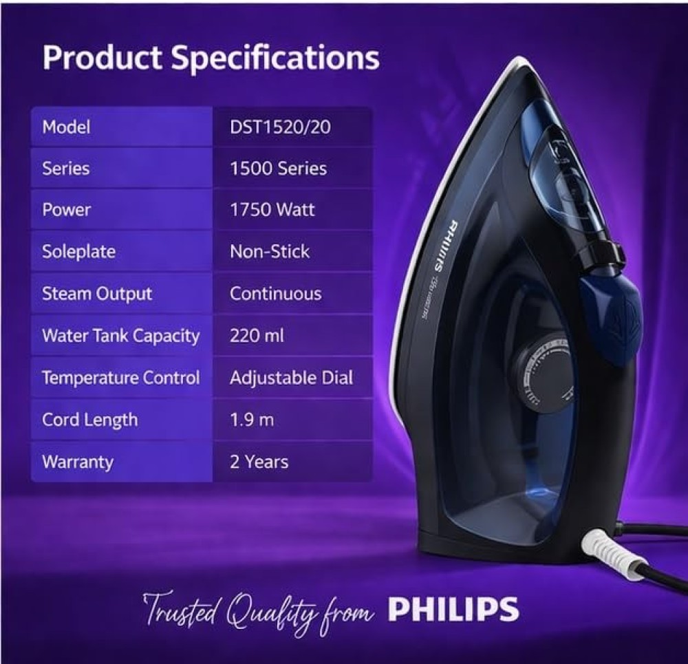Philips DST1520/20 Steam Iron 1750W Ceramic Soleplate with Steam Boost