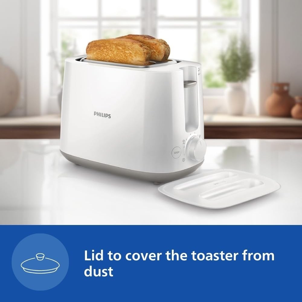 Philips HD2582/00 830W 2 Slice Pop-Up Toaster with Bun Warmer, 6 Browning Settings - (White)