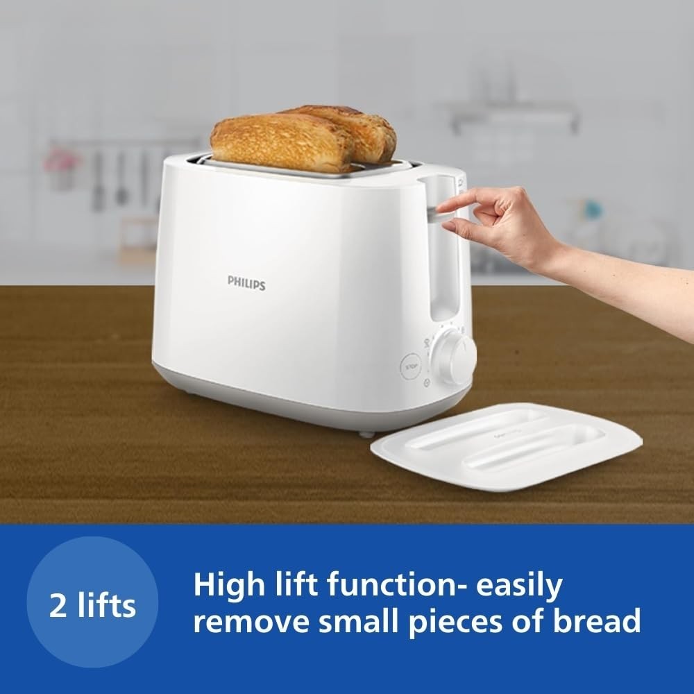 Philips HD2582/00 830W 2 Slice Pop-Up Toaster with Bun Warmer, 6 Browning Settings - (White)