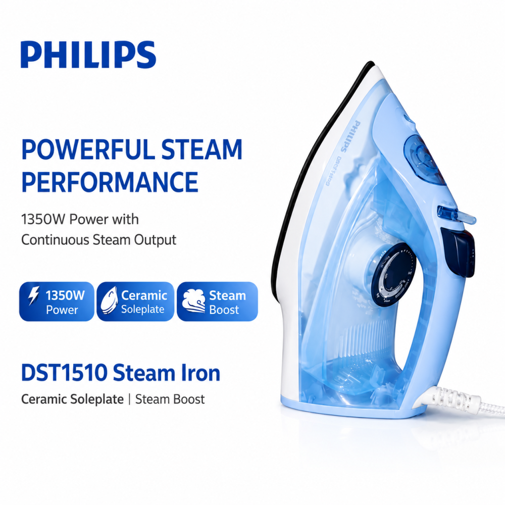 Philips DST1510/20 1350W Steam Iron with Ceramic Soleplate & 180g Steam Boost
