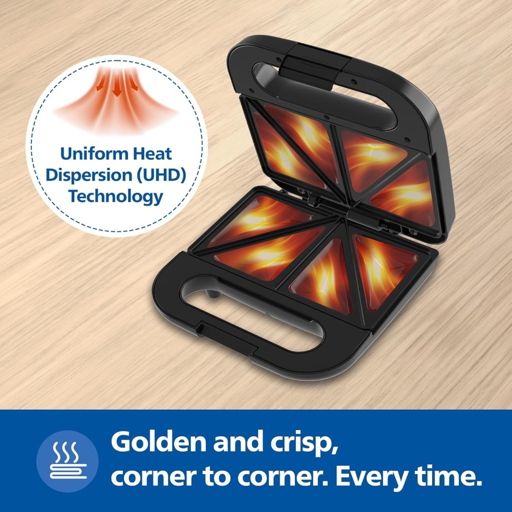 Philips HD3000/80 Sandwich Maker Toast , XL Non-Stick Plates , UHD Technology , Easy Lock - (Black Metallic Finish)
