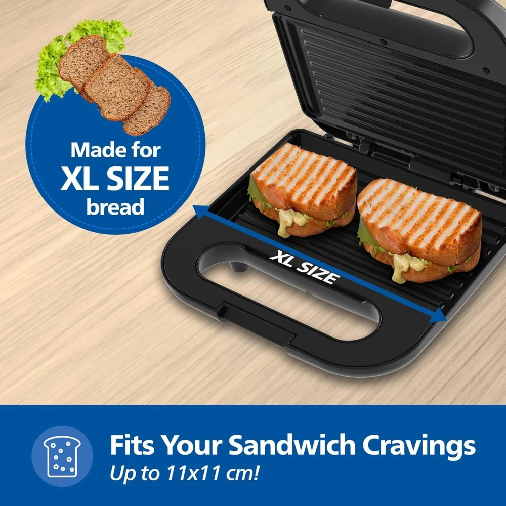 Philips HD3010/80 Grill Sandwich Maker , 700W Non-Stick Grill Plates , Cool Touch Handle - (Black & Silver)