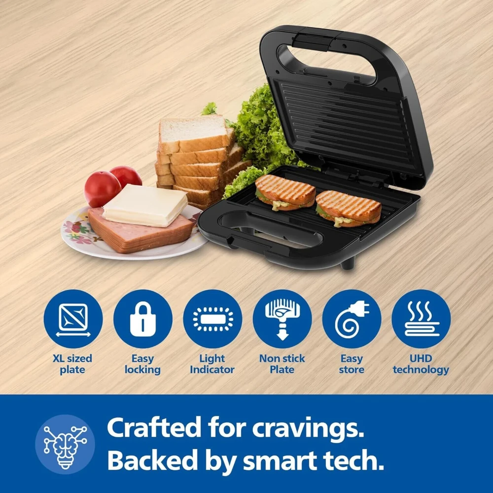 Philips HD3010/80 Grill Sandwich Maker , 700W Non-Stick Grill Plates , Cool Touch Handle - (Black & Silver)