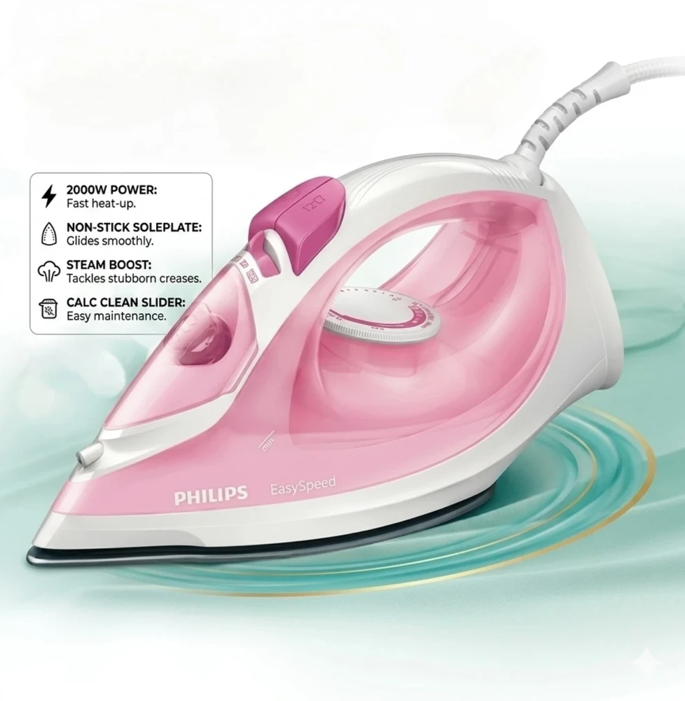 Philips GC1022/40 2000W Steam Iron with Non-Stick Soleplate | Pink