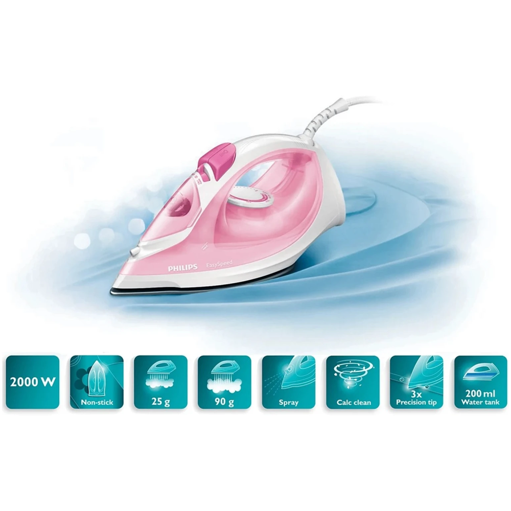 Philips GC1022/40 2000W Steam Iron with Non-Stick Soleplate | Pink
