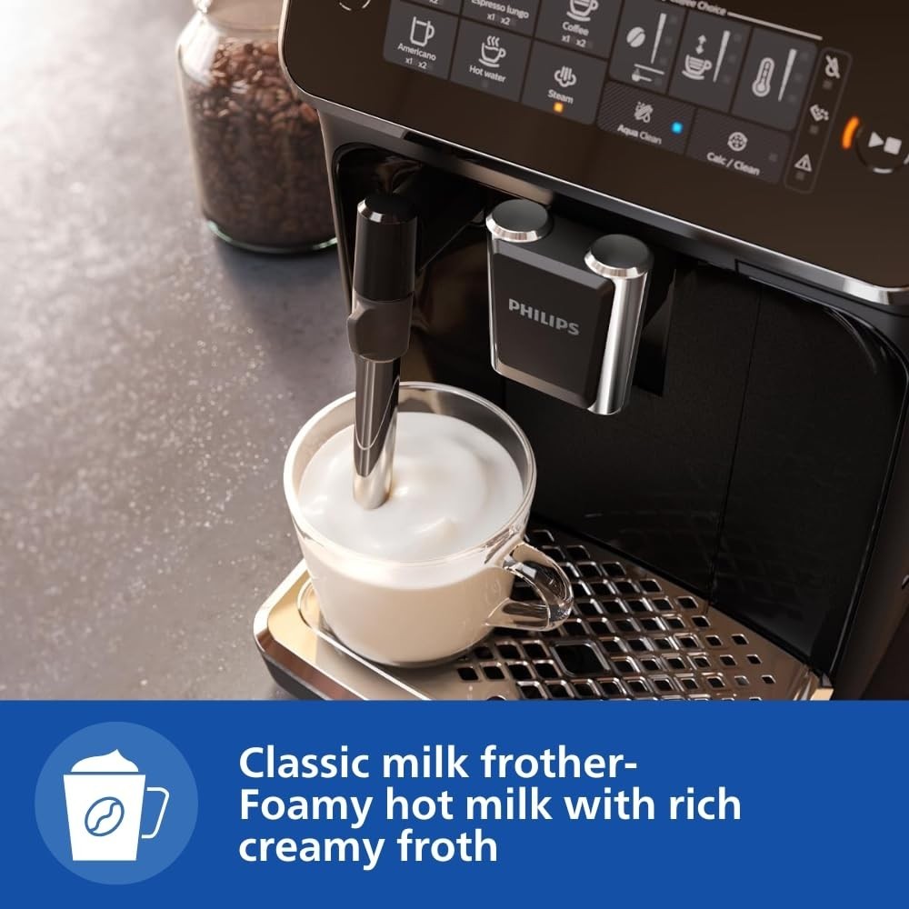 Philips Versuni EP3221/40 Fully Automatic Bean to Cup Espresso Coffee Machine with Milk Frother , Espresso, Black Coffee, Lungo & Americano