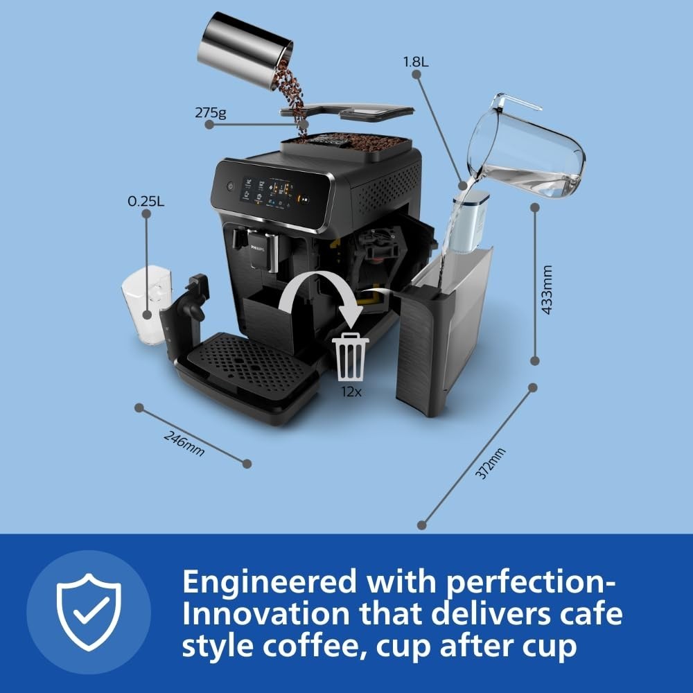 PHILIPS Versuni LatteGo EP2230/10 Fully Automatic Bean to Cup Espresso Coffee Machine, 3 One-Touch Coffees, 15 Bar Pressure, Ceramic Grinder