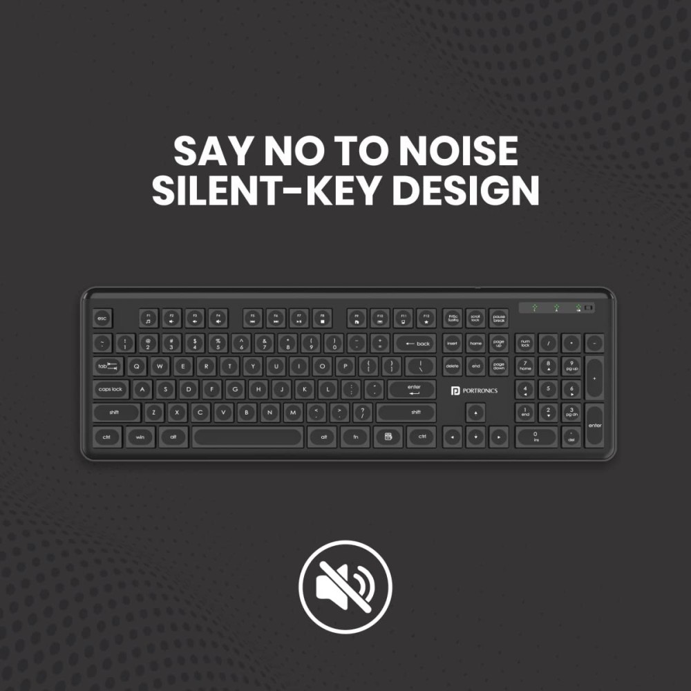 Portronics Key4 Combo 2.4GHz Wireless Keyboard & Mouse Set with Noiseless Keys, Multimedia Shortcut Keys, Ergonomic Design - (Black)