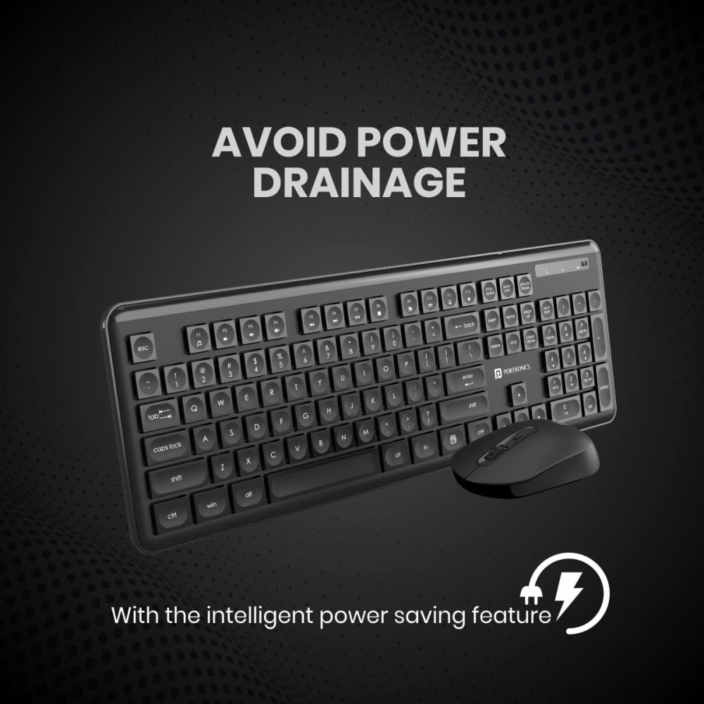 Portronics Key4 Combo 2.4GHz Wireless Keyboard & Mouse Set with Noiseless Keys, Multimedia Shortcut Keys, Ergonomic Design - (Black)