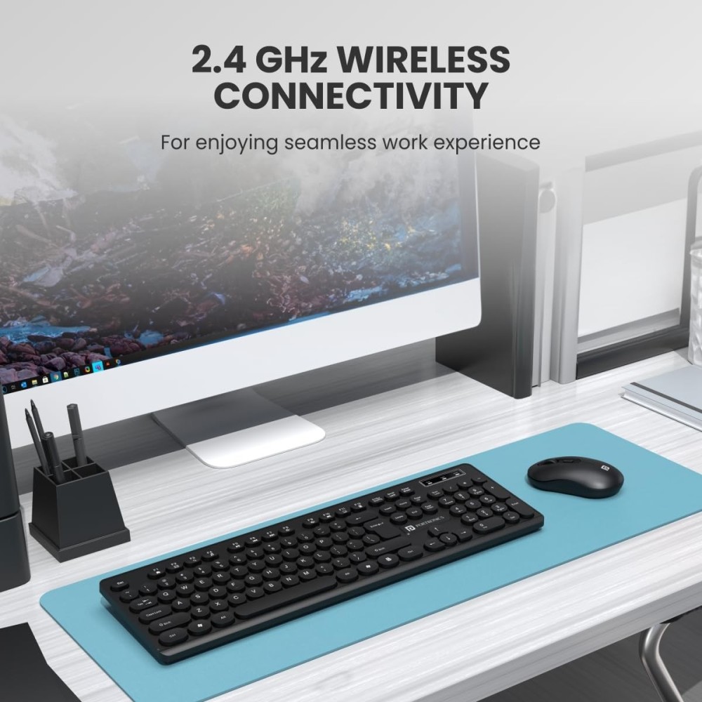 Portronics Key6 Combo Wireless Keyboard & Mouse Set 2.4GHz USB Receiver with Silent Keys, 1600 DPI, Spill Resistant - (Black)