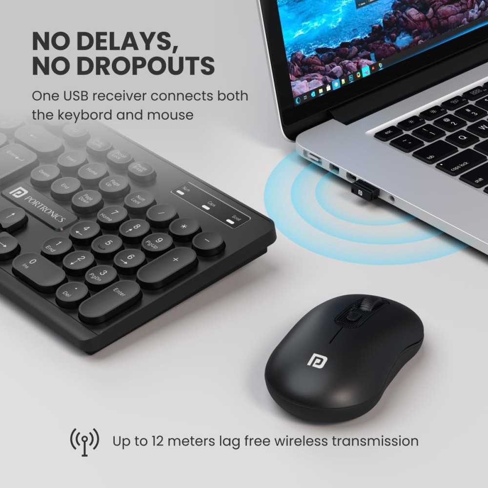 Portronics Key6 Combo Wireless Keyboard & Mouse Set 2.4GHz USB Receiver with Silent Keys, 1600 DPI, Spill Resistant - (Black)
