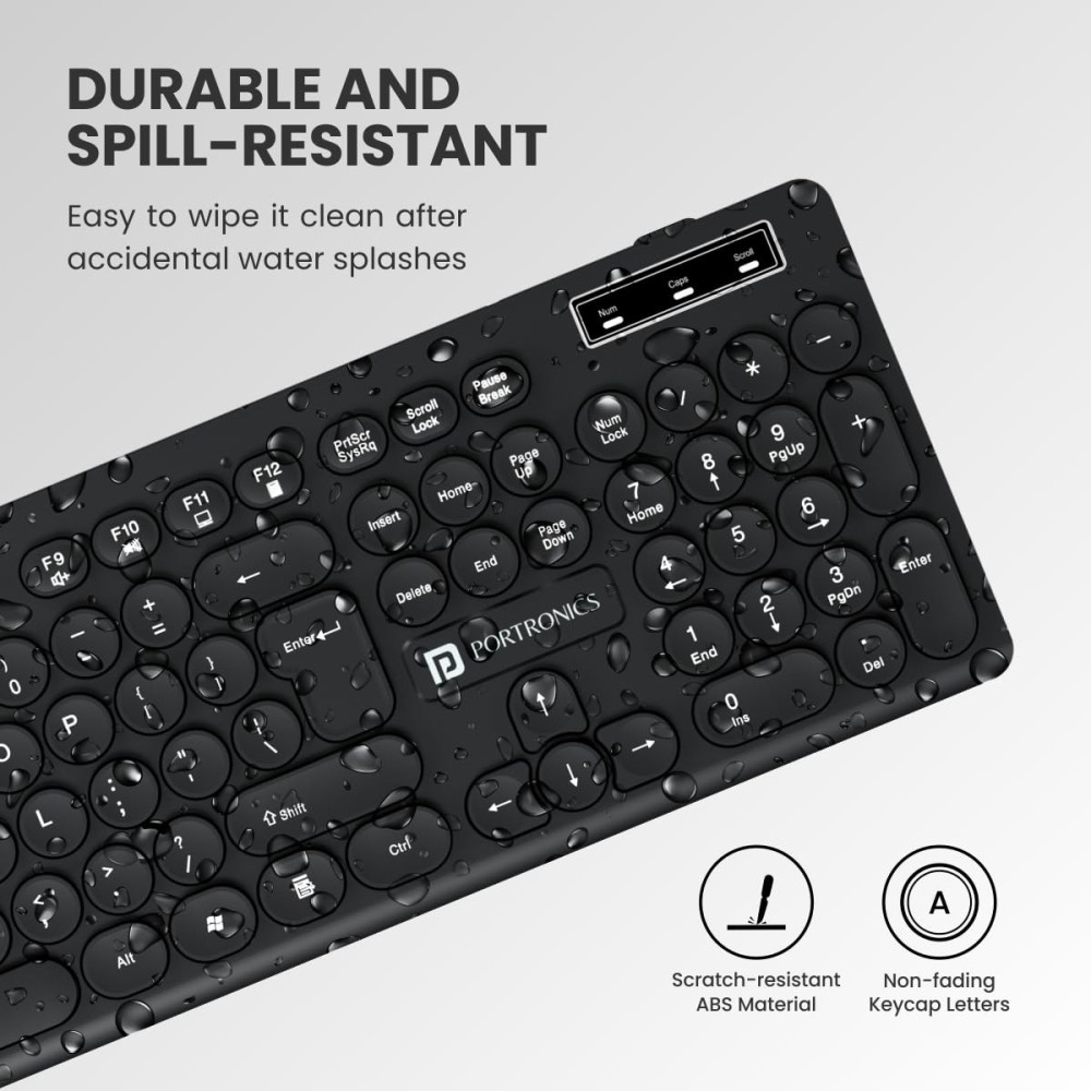 Portronics Key6 Combo Wireless Keyboard & Mouse Set 2.4GHz USB Receiver with Silent Keys, 1600 DPI, Spill Resistant - (Black)