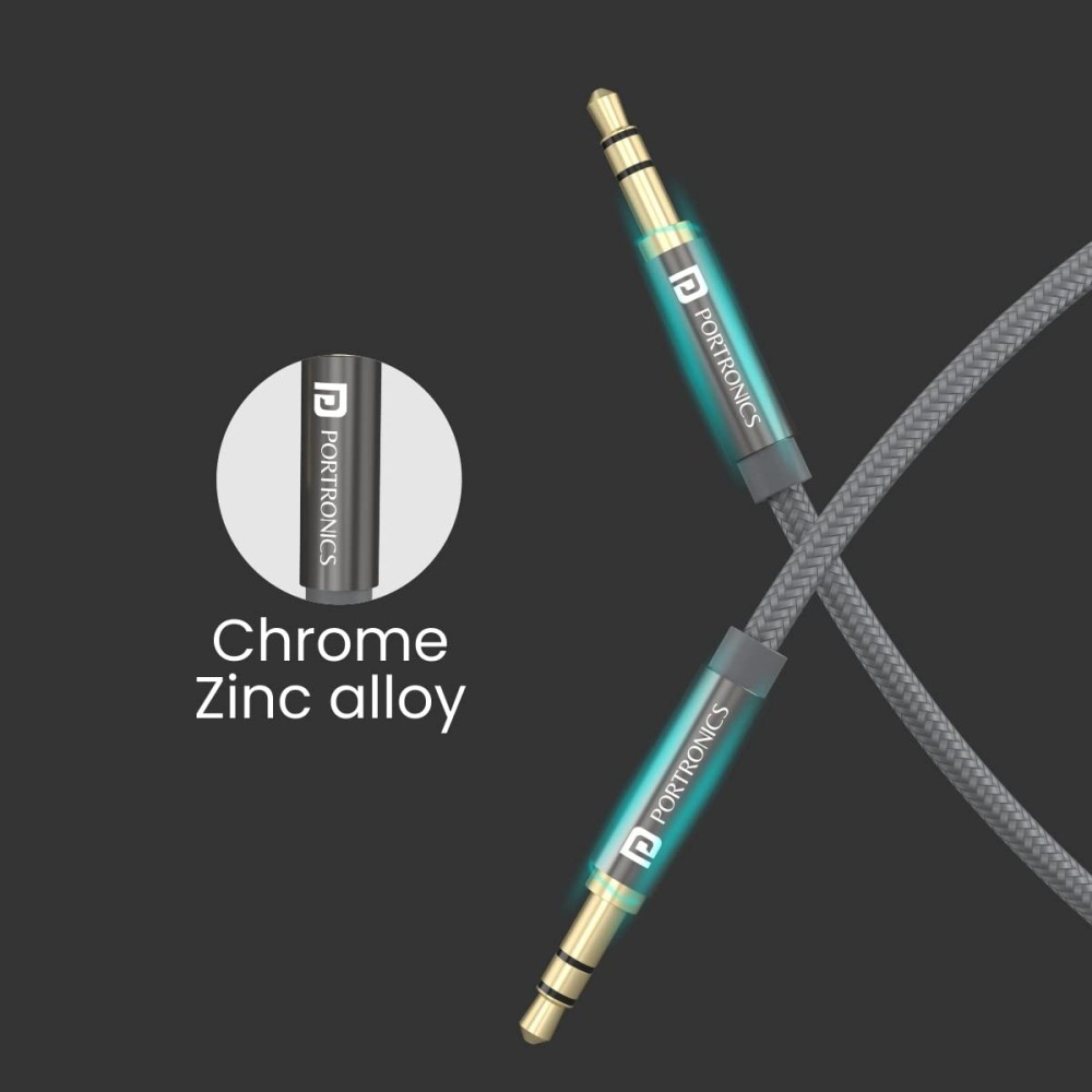 Portronics Konnect Aux 7 3.5mm Male to Male AUX Cable 2 Meter Nylon Braided
